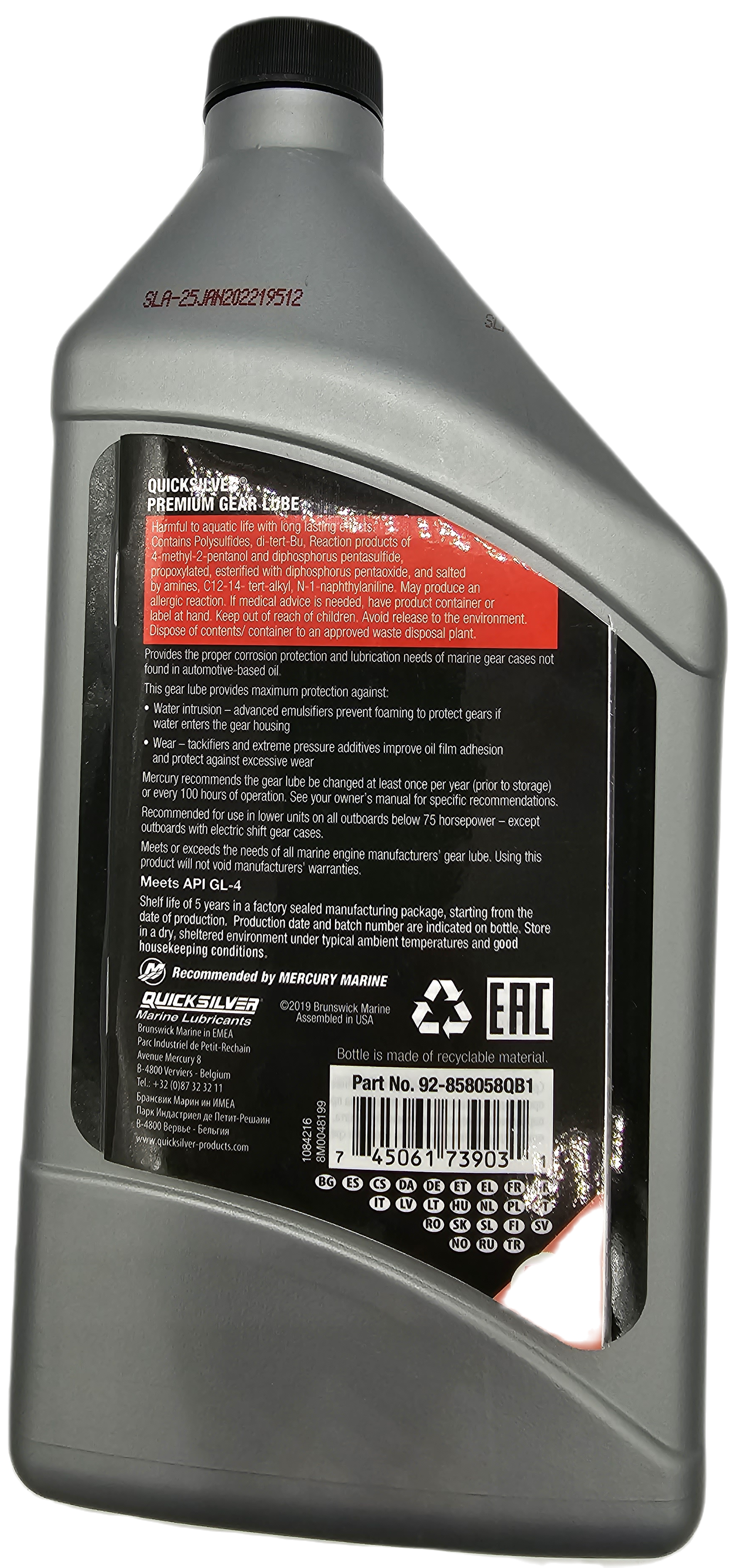 quicksilver gear lube Quicksilver 1 Litre PREMIUM Gearbox Gear Lube Oil Mercury Mariner Outb – SSI Marine